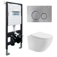 Комплект подвесной унитаз ABBER Bequem AC1100T белый с инсталляцией AC0105 и кнопкой AC0121MCH матовый хром схема 1