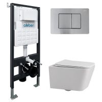 Комплект подвесной унитаз ABBER Rechteck AC1201 белый с инсталляцией AC0105 и кнопкой AC0120MCH матовый хром схема 1