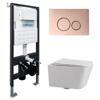 Комплект подвесной унитаз ABBER Rechteck AC1201 белый с инсталляцией AC0105 и кнопкой AC0121RG золото розовое схема 1