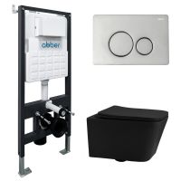 Комплект подвесной унитаз ABBER Rechteck AC1201MB черный матовый с инсталляцией AC0105 и кнопкой AC0121 хром схема 1