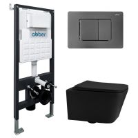 Комплект подвесной унитаз ABBER Rechteck AC1201MB черный матовый с инсталляцией AC0105 и кнопкой AC0120NG никель схема 1
