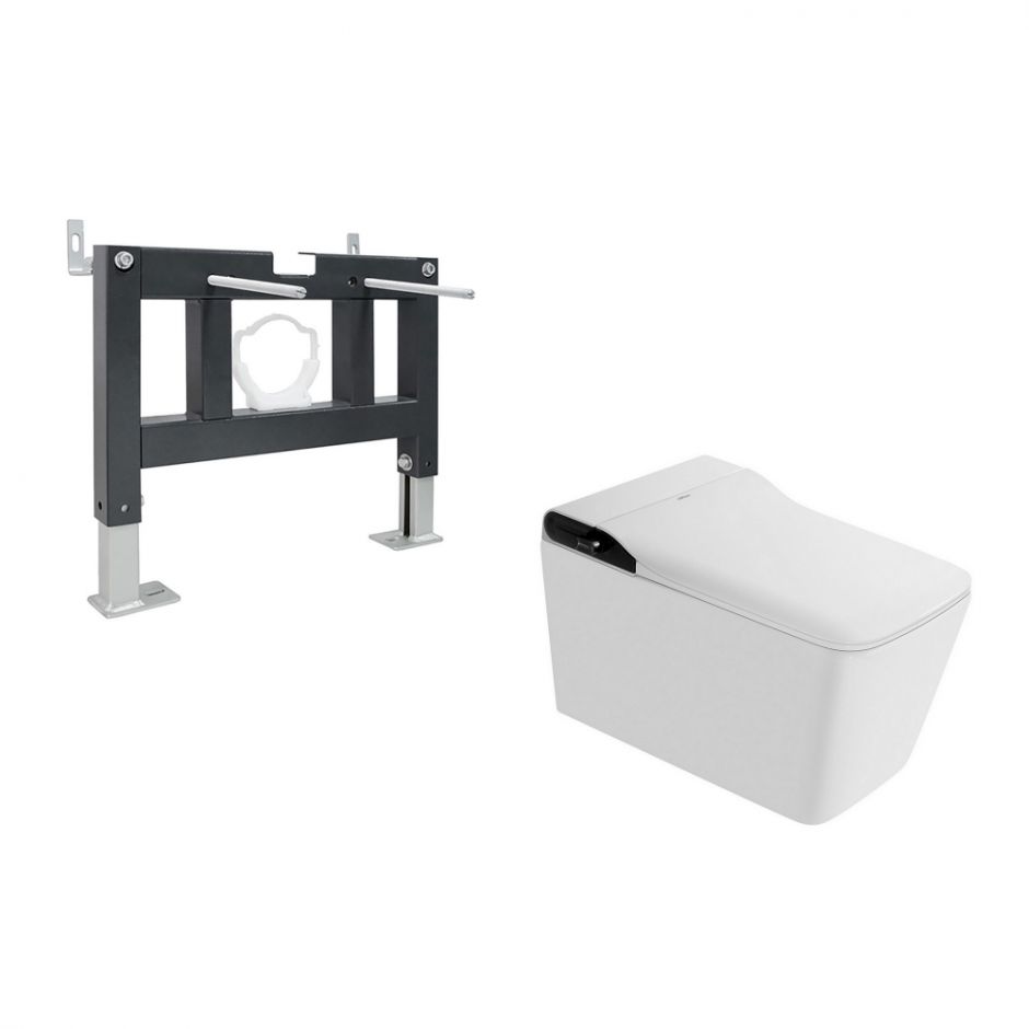 Комплект ABBER подвесной электронный унитаз-биде Rechteck AC1215S белый с импульсным смывом с инсталляцией AC0101P