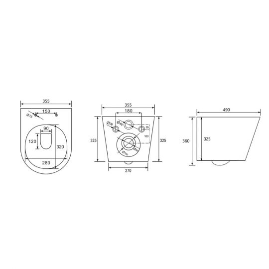 Унитаз ABBER Bequem AC1102TMW подвесной белый матовый, безободковый, смыв торнадо схема 2