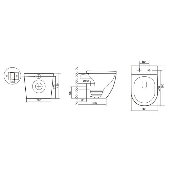 Унитаз ABBER Bequem AC1111TMB приставной черный матовый, безободковый, смыв торнадо схема 2