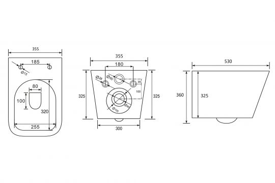 Унитаз ABBER Rechteck AC1201T подвесной белый, безободковый, смыв торнадо схема 2