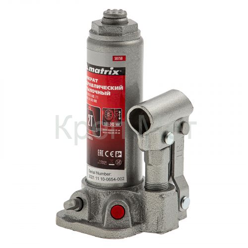 Домкрат гидравлический бутылочный, 2 т, высота подъема 181-345 мм, в пластиковый кейсе Matrix