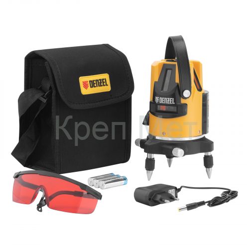 Лазерный уровень LX3, 10 м, ± 0,3 мм/1 м, 635 нм, 4 вертикальных, 1 горизонтальная плоскости, резьба 5/8" Denzel