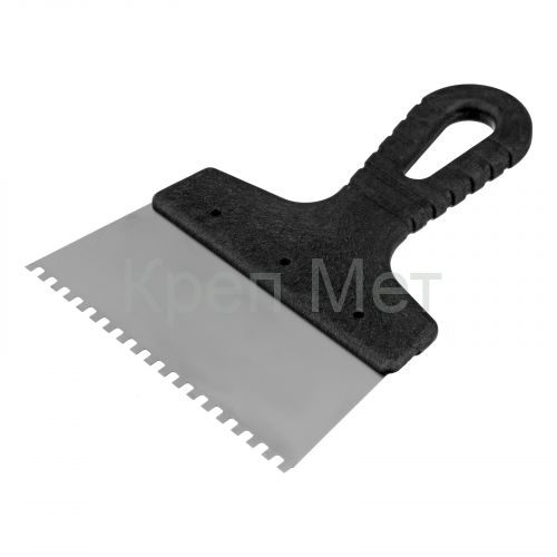 Шпатель из нержавеющей стали, 150 мм, зуб 4 х 4 мм, пластмассовая ручка Сибртех