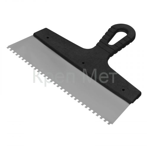 Шпатель из нержавеющей стали, 250 мм, зуб 4 х 4 мм, пластмассовая ручка Сибртех