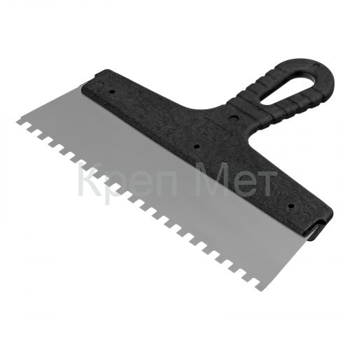 Шпатель из нержавеющей стали, 250 мм, зуб 6 х 6 мм, пластмассовая ручка Сибртех