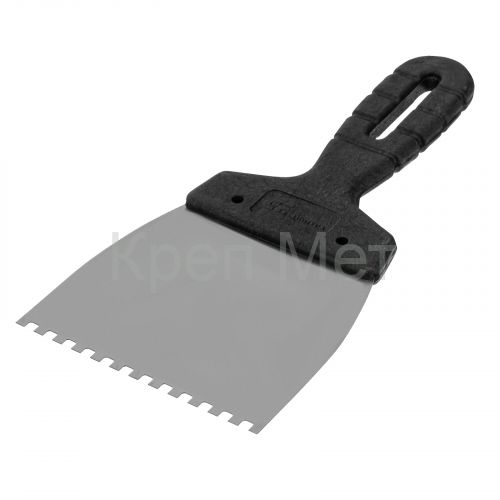 Шпатель из нержавеющей стали, 100 мм, зуб 4 х 4 мм, пластмассовая ручка Сибртех