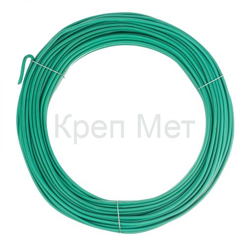 Проволока для подвязки, стальная в ПВХ (зеленый) 25 м, внутр. 1.6 мм / внеш. 3 мм Сибртех
