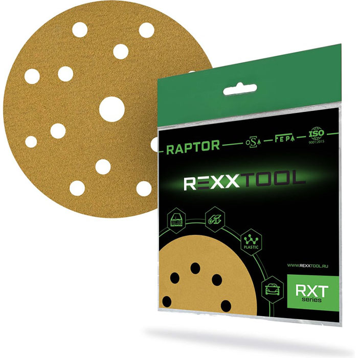REXXTOOL RAPTOR P320 Шлифовальный круг абразивный на липучке , диаметр 150мм, 15 отв., в упаковке 10 шт.