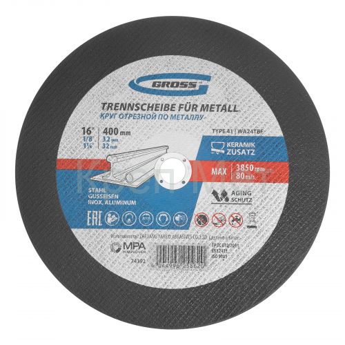 Круг отрезной по металлу, 400 x 3,2 x 32 мм, WA24TBF// Gross