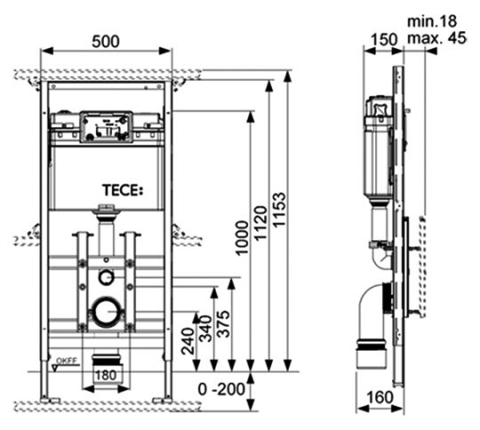 Инсталляция Tece Lux 100 9600100 для подвесного унитаза без панели смыва схема 5 Инсталляция Tece Lux 100 9600100 для подвесного унитаза без панели смыва схема 5