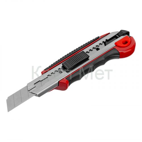 Нож, 18 мм, выдвижное лезвие, металлическая направляющая, обрезиненная ручка, 5 лезвий Matrix