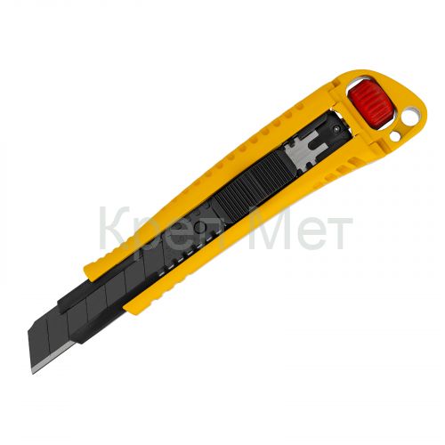 Нож, 18 мм, сменное лезвие, SK4, корпус из цинкового сплава + TPR, торцевой зажим Denzel