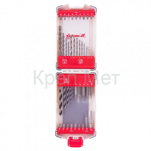 Набор сверл комбинированный, сверла по металлу 1-6 мм, бетону 4-8 мм, дереву 3-8 мм, биты 22 шт, адаптер, 44 предмета, Pro Matrix