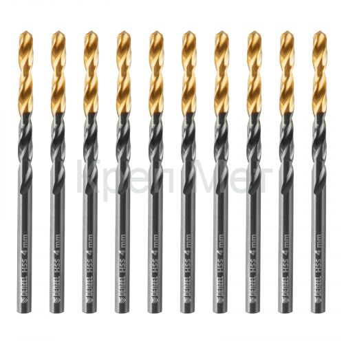 Сверло по металлу, 4 мм, HSS-Tin, Golden Tip, 10 шт. Denzel