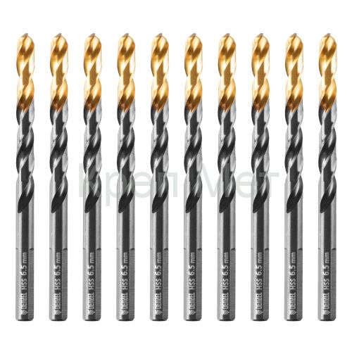 Сверло по металлу, 6,5 мм, HSS-Tin, Golden Tip, 10 шт. Denzel