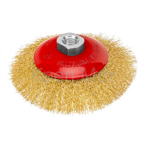 Щетка для УШМ, 125 мм, М14, "тарелка", латунированная витая проволока Matrix