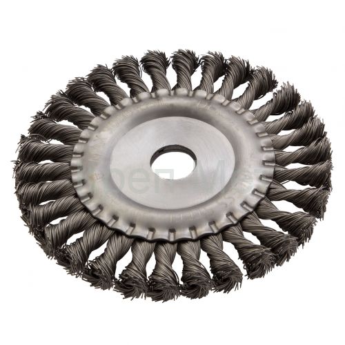 Щетка для УШМ, 150 мм, "Плоская", крученая нержавеющая проволока 0.5мм, посадка 22.2 мм Denzel