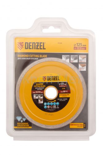 Диск алмазный, отрезной сплошной, 125 х 22.2 мм, мокрая резка Denzel