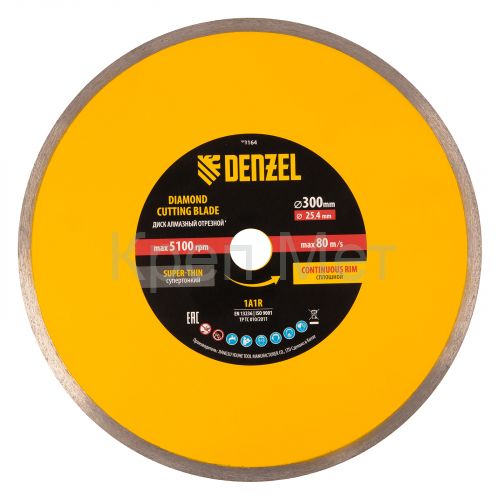 Диск алмазный сплошной, супертонкий, 300 х 25,4 мм, горячее прессование, мокрое резание Denzel