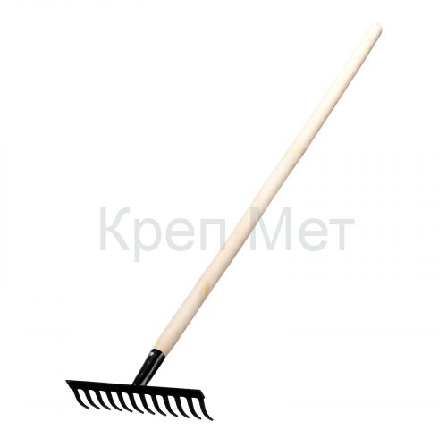 Грабли стальные, 300х1300 мм, 12 прямых зубьев, деревянный черенок, Сибртех