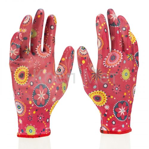 Перчатки садовые из полиэстера с нитрильным обливом, красные, M Palisad