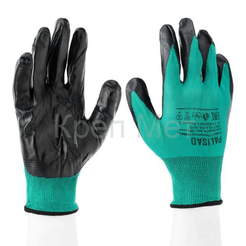 Перчатки полиэфирные с черным нитрильным покрытием маслобензостойкие, L, 15 класс вязки Palisad