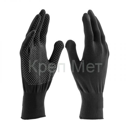 Перчатки Нейлон, ПВХ точка, 13 класс, черные, XL