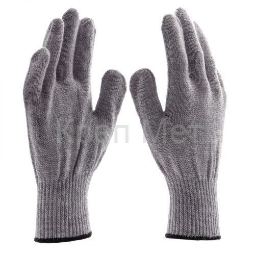Перчатки трикотажные, акрил, серое мулине, оверлок Сибртех