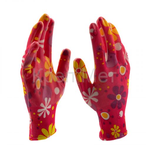 Перчатки садовые из полиэстера с нитрильным обливом, цветы, М Palisad