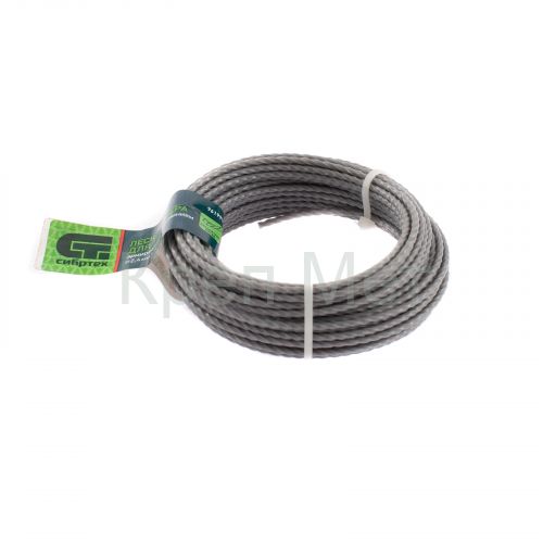 Леска для триммера квадратная витая, армированная алюминием, 2.4 мм х 10 м, Сибртех