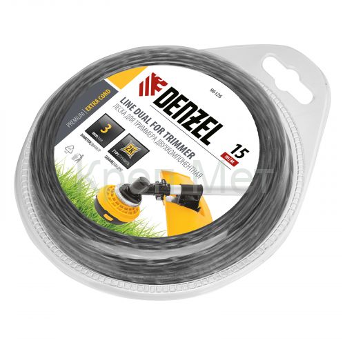 Леска для триммера двухкомпонентная, квадратная 3 мм x 15 м Extra cord Denzel