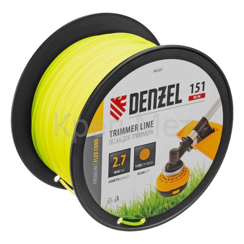 Леска для триммера круглая, 2,7мм х 151м, на DIN катушке FLEX CORD,  Denzel