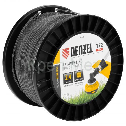 Леска для триммера двухкомпонентная зубчатый квадрат, 2,4мм х 172м, на DIN кат. EXTRA CORD Denzel