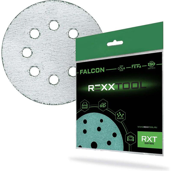 REXXTOOL FALCON P60 Шлифовальный круг абразивный на липучке , диаметр 125мм, 8 отв., в упаковке 50 шт.