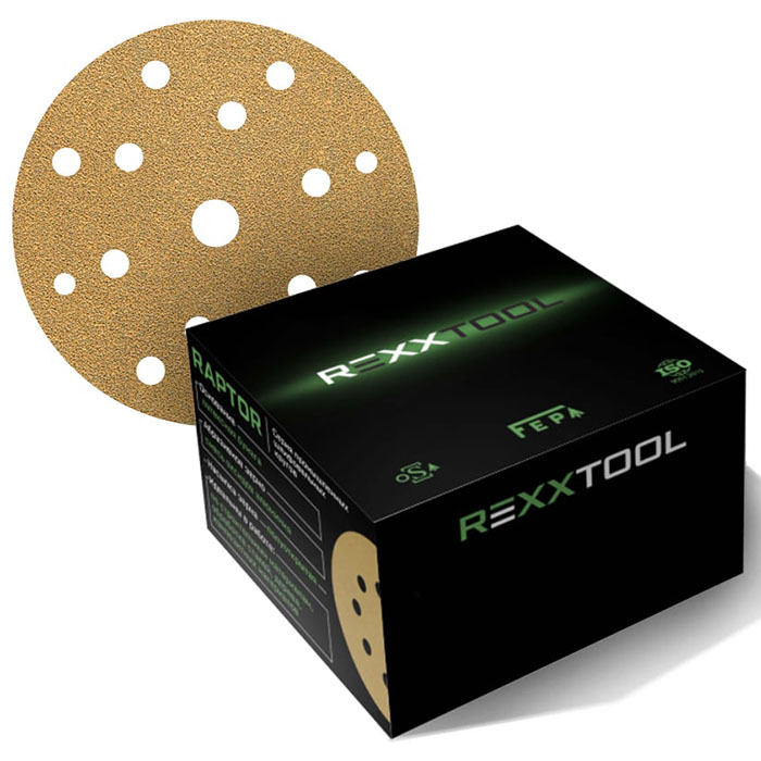 REXXTOOL RAPTOR P60 Шлифовальный круг абразивный на липучке , диаметр 150мм, 15 отв., в упаковке 50 шт.