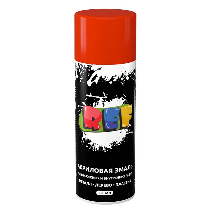 REF Алкидная эмаль универсальная, цвет оранжевый, аэрозоль, объем 520мл.