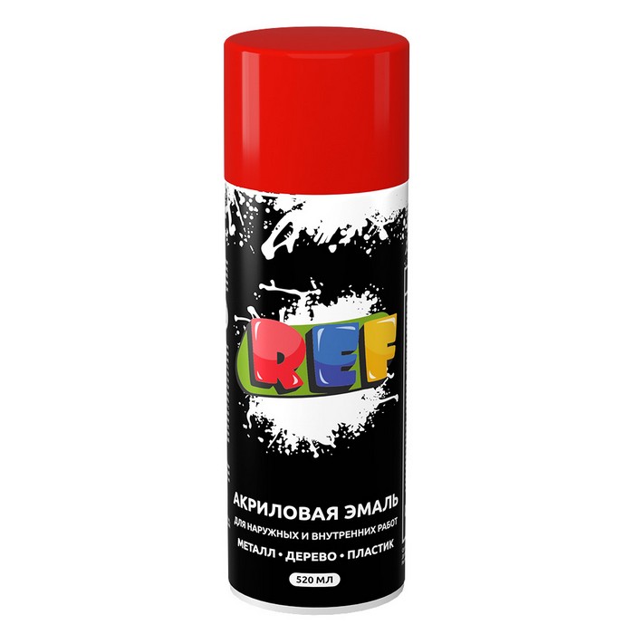 REF Алкидная эмаль универсальная, цвет оранжево-красный, аэрозоль, объем 520мл.