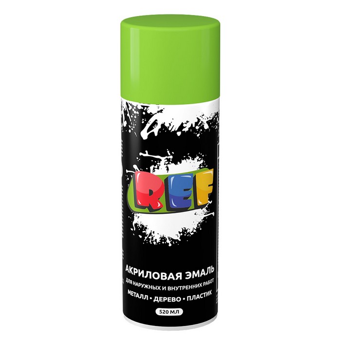 REF Алкидная эмаль универсальная, цвет светло-зелёный, аэрозоль, объем 520мл.