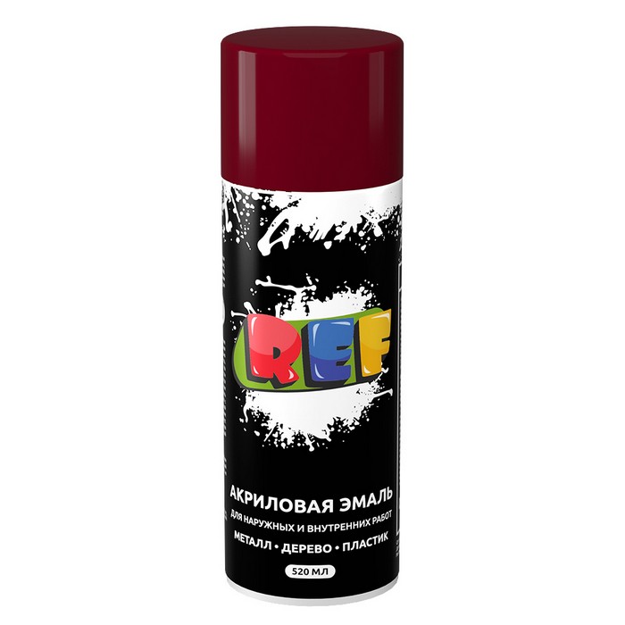 REF Алкидная эмаль универсальная, цвет вишнёвый, аэрозоль, объем 520мл.