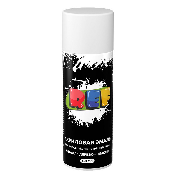 REF Алкидная эмаль универсальная, цвет белый матовый, аэрозоль, объем 520мл.