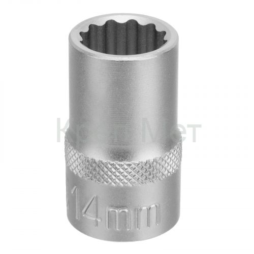 Головка торцевая, 14 мм, двенадцатигранная, CrV, под квадрат 1/2, хромированная Stels