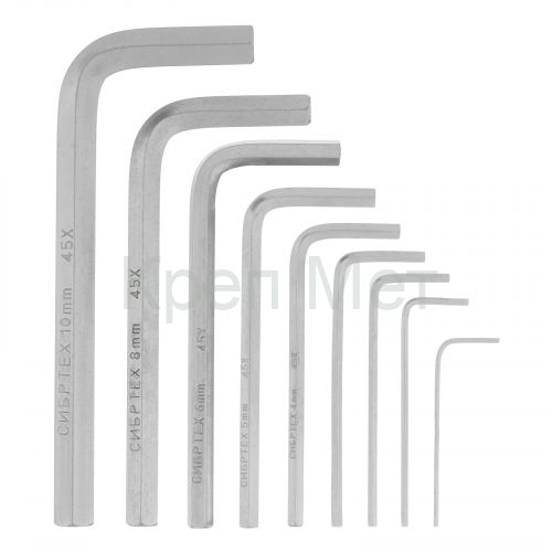 Набор ключей имбусовых HEX, 1.5-10 мм, 45x, закаленные, 9 шт, короткие, никель Сибртех