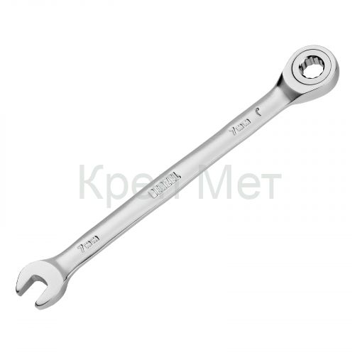 Ключ комбинированный трещоточный, 7 мм, CrV, матовый хром Denzel