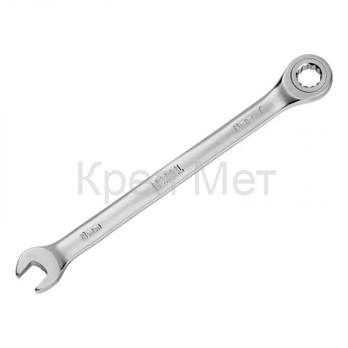 Ключ комбинированный трещоточный, 8 мм, CrV, матовый хром Denzel