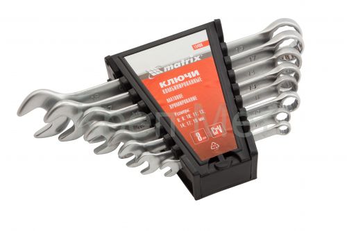 Набор ключей комбинированных, 6-19 мм, 8 шт, CrV, матовый хром Matrix